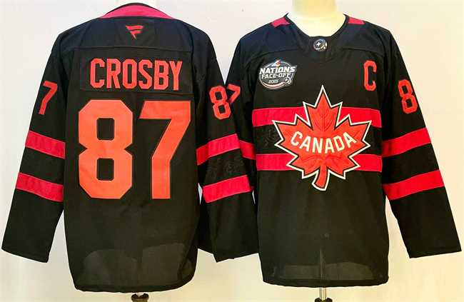 Mens Canada #87 Sidney Crosby Black 2025 4 Nations Face-Off Premium With C Patch Stitched Jersey->2025 4 nations face-off->NHL Jersey